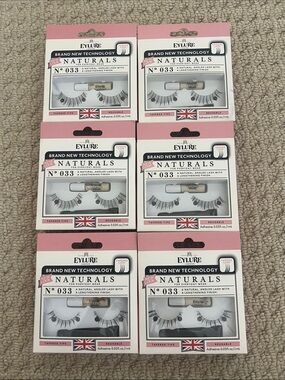 NIB 6 boxes Eylure London Naturals No.33 Reusable Adhesive included Lightweight